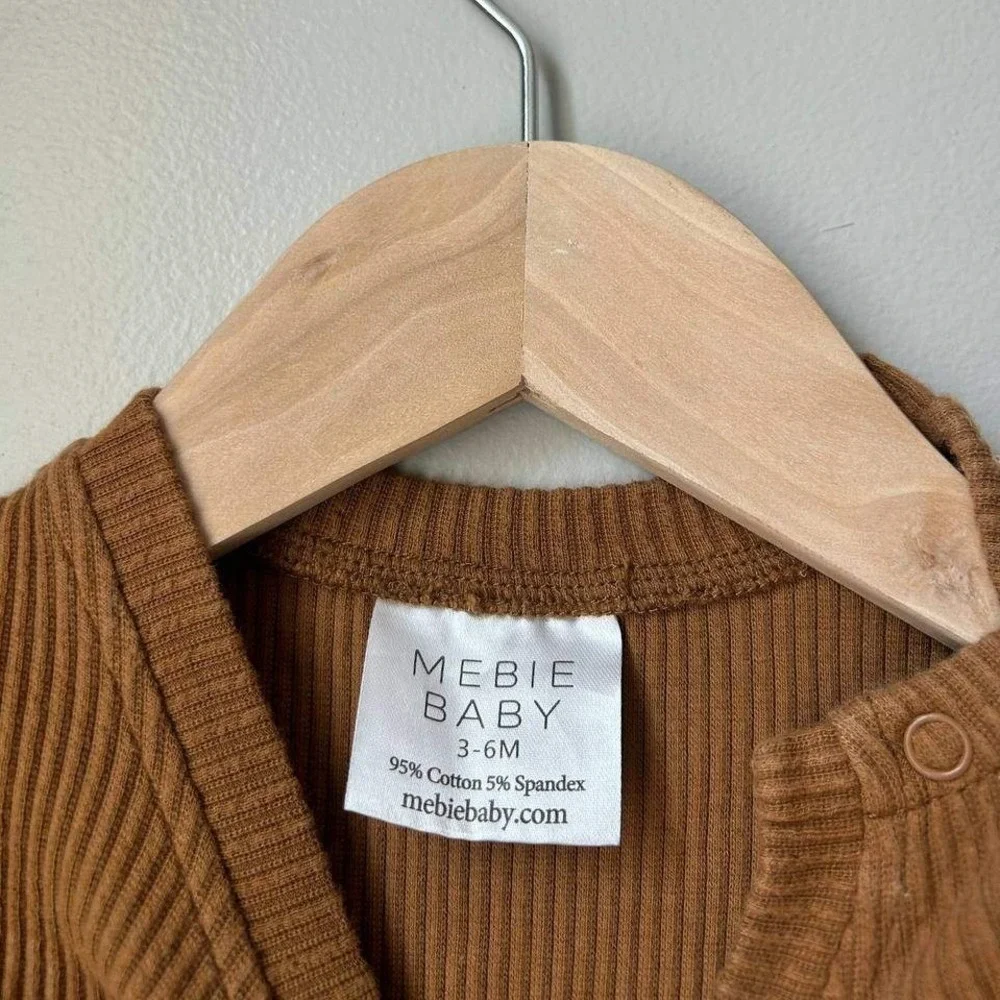 Mebie Baby Ribbed Matching Set Brown Henley Leggings Scandi Baby Neutral  3-6M